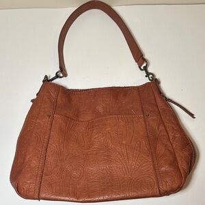 Embossed Leather Shoulder Bag - Brown
